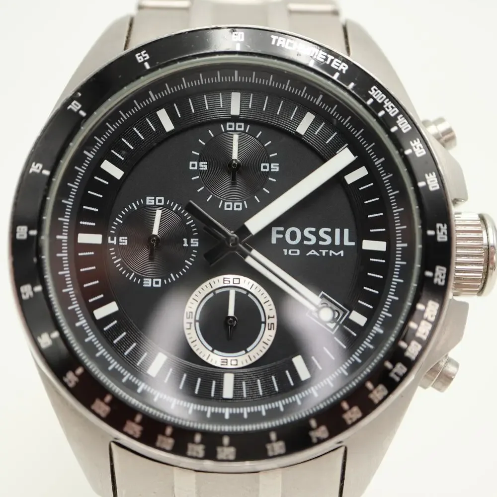Fossil Decker Men's 42mm Chronograph Watch Silver Black Steel CH2600 New Battery